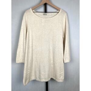 Talbots 100% Cotton Seashell Sweater 2X Cream Boat Neck 3/4 Sleeves Casual NWT